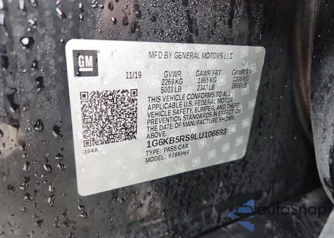 2020 Cadillac Ct6 Luxury из США, поврежденный, VIN 1G6KB5RS9LU106693